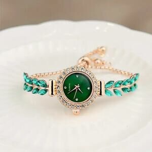 Watch Women Green Leaves and Face with Gold